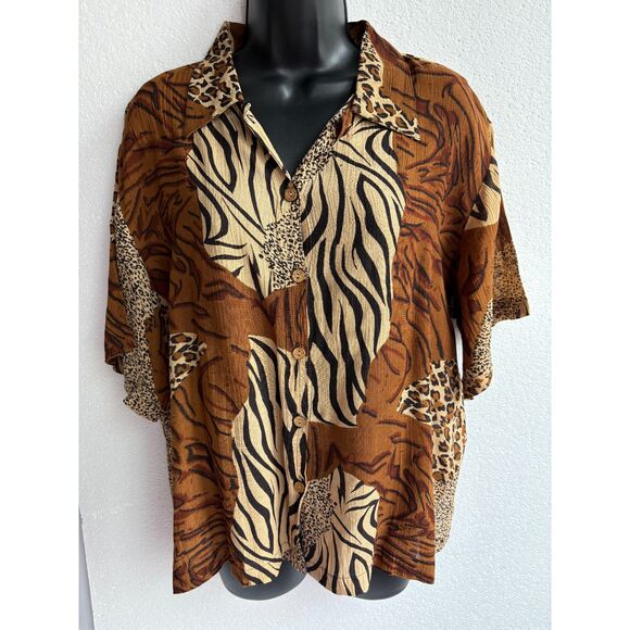 Phool Vintage Style Animal Print Button Down Shirt Size L Top Blouse Sexy 80s - Picture 1 of 9